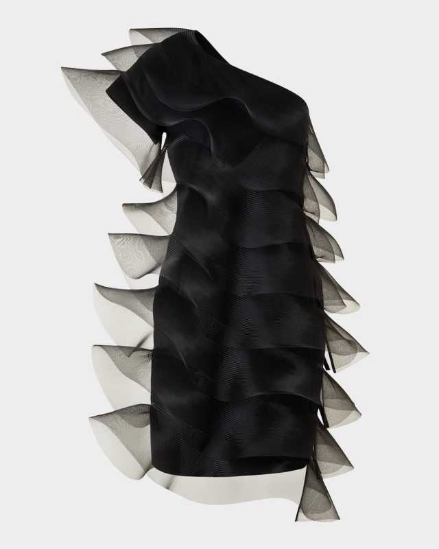 Tiered Diagonal Crinoline Ruffles One-Shoulder Mini Dress
